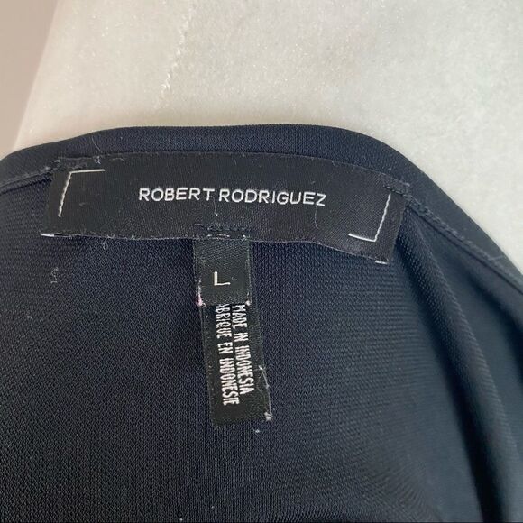 𝅺robert Rodriguez Black Stretchy Natalie Faux Wrap Drape 3/4 sleeve Top L - Picture 5 of 5